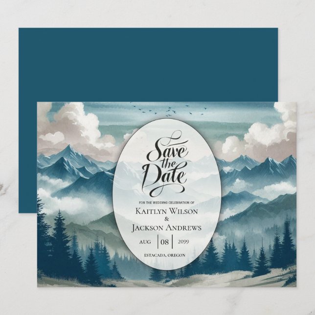 Reserve A Data Ecos Através do Casamento Misty Pines (Frente/Verso)