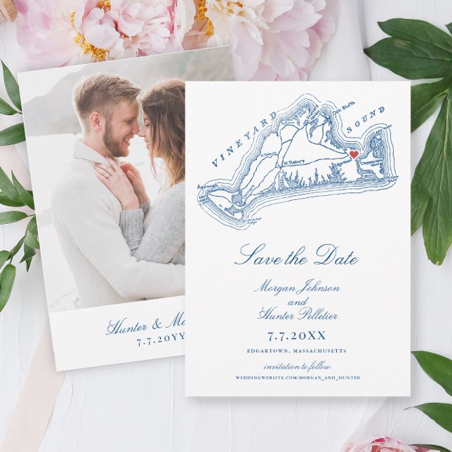 Reserve A Data Edgartown MÃE Elegante Marinho Casamento Azul (Edgartown MA Map Save the Date for an elegant Navy Blue Martha's Vineyard Wedding Coastal Map Design)