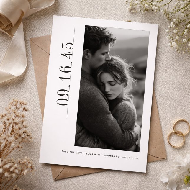 Reserve A Data Editorial Vertical Date Black White Save the Date (Criador carregado)