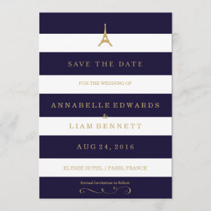 Reserve A Data Eiffel Tower gold com listras Salve a placa de dat