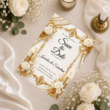 Elegância Atemporal Dourada de Marfim Casamento