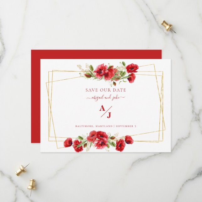 Reserve A Data Elegância em Vermelho Save the Date de Casamento (Frente/Verso In Situ)