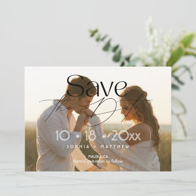 Reserve A Data Elegância  Foto de Casamento Save The Date  (Em pé/Frente)