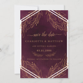 Reserve A Data Elegância Moderna Burgundy e Dourado
