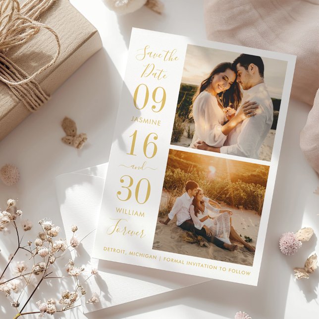 Reserve A Data Elegância Moderna Foto de Casamento Dourada (Criador carregado)