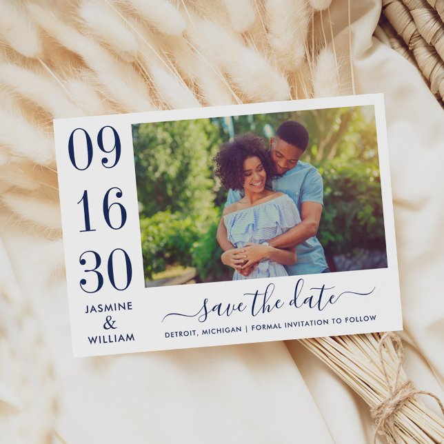 Reserve A Data Elegância Moderna Fotografia de Casamento Azul Nav (Criador carregado)