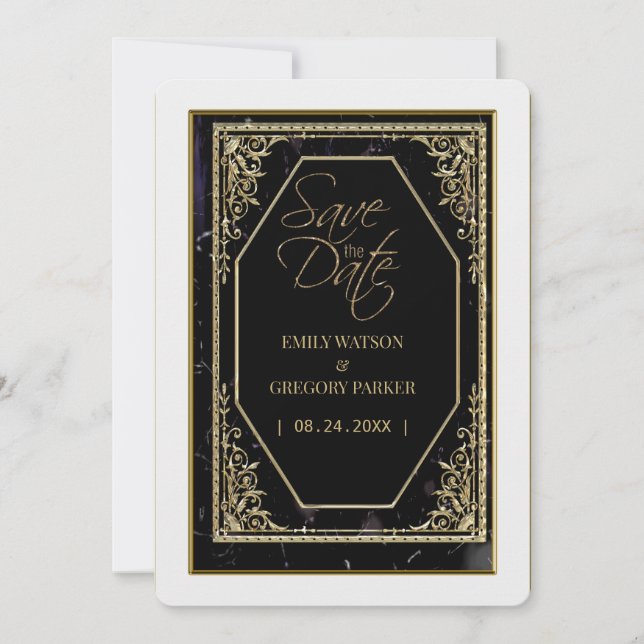 Reserve A Data Elegância preta e dourada pura,  (Frente)