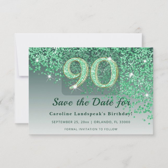 Reserve A Data Elegant 90th Birthday Green Glitter Frosted (Frente)