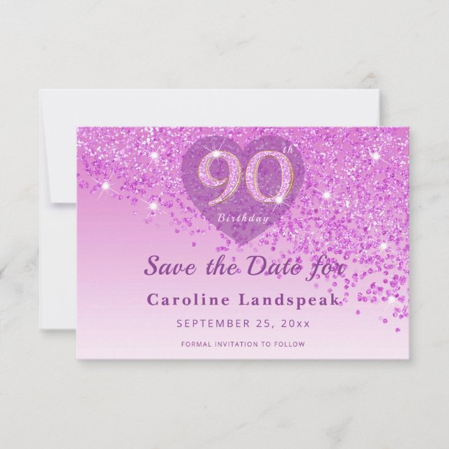 Reserve A Data Elegant 90th Birthday Pink Glitter Frosted Heart (Frente)