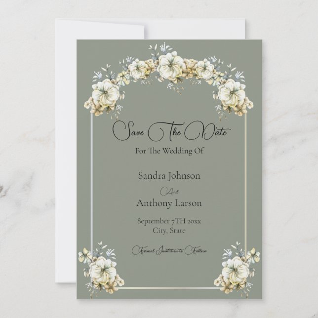Reserve A Data Elegant Arched Floral Sage Green Save The Date (Frente)