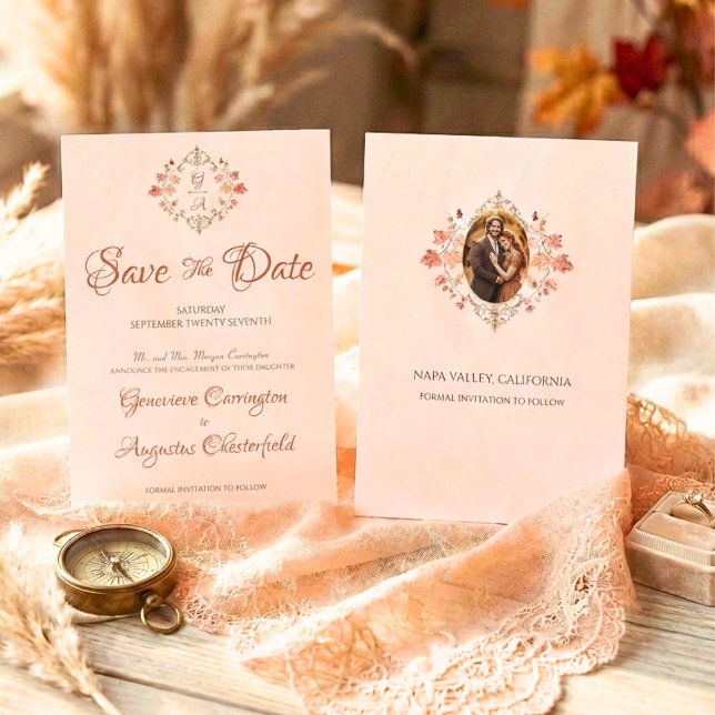 Reserve A Data Elegant Autumn Engagement Announcement Save Date (Criador carregado)