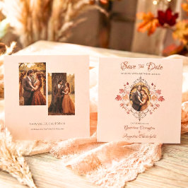 Reserve A Data Elegant Autumn Leaves Vintage 3 Photo Wedding