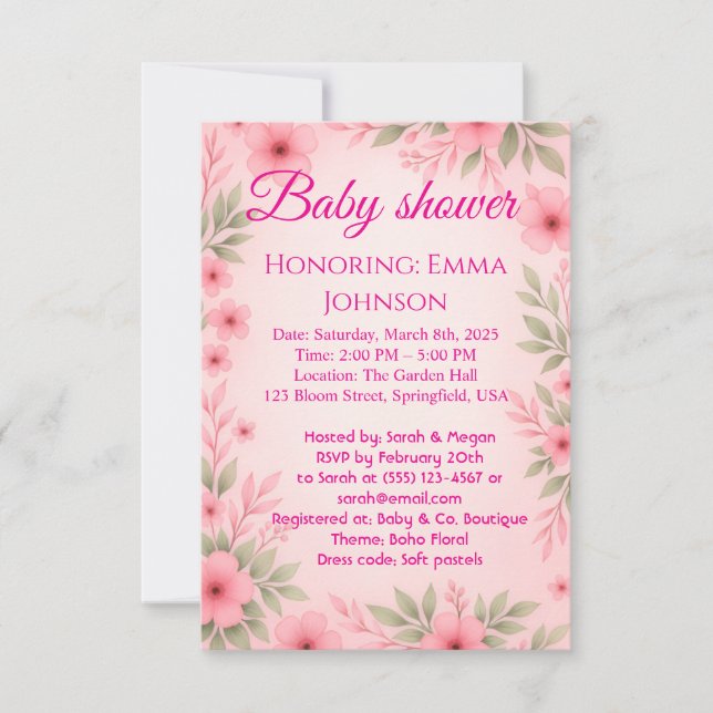 Reserve A Data Elegant Baby Shower Invitation for Girls (Frente)