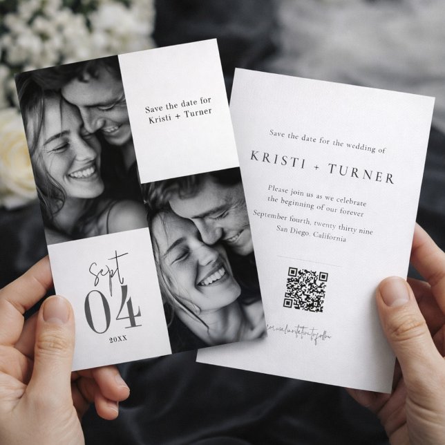 Reserve A Data Elegant Black and White Photo QR Code Wedding (Criador carregado)