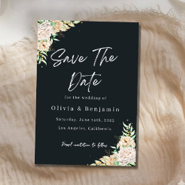 Reserve A Data Elegant Black Floral Save the Date Card
