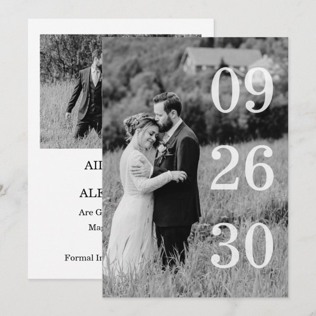 Reserve A Data Elegant Black & White Save The Date Photo (Frente/Verso)