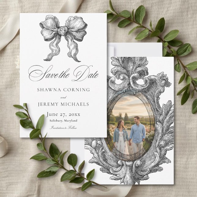 Reserve A Data Elegant Black White Toile French Manor Photo (Elegant Black White Toile French Manor Photo Save The Date)