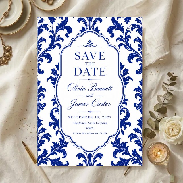 Reserve A Data Elegant Blue Damask  (Criador carregado)