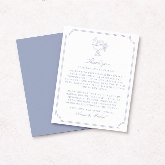 Reserve A Data Elegant Blue Double Frame Wedding Thank You Card (Criador carregado)