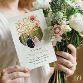 Reserve A Data Elegant Blush Dahlias Golden Script Wedding Photo