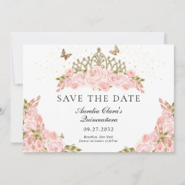 Reserve A Data Elegant Blush Pink Floral Gold Tiara Quinceanera