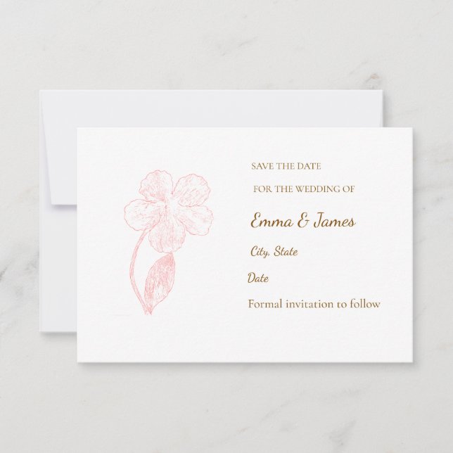 Reserve A Data ​Elegant Blush Pink Floral Line Art Save the Date  (Frente)