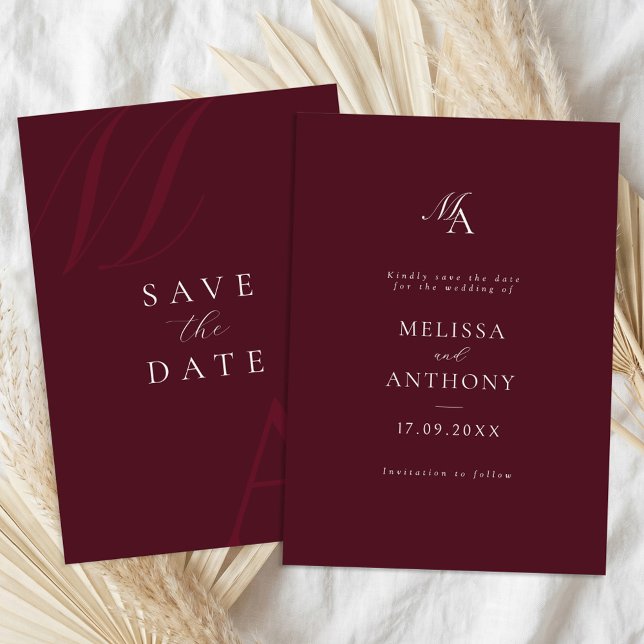 Reserve A Data Elegant Burgundy Monogram Modern Wedding (Criador carregado)
