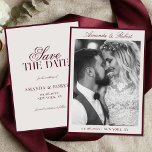 Reserve A Data Elegant Burgundy Old Money Photo Wedding<br><div class="desc">Create your own custom photo wedding save the dates in a luxurious old money style. Add your personalized details announcing your wedding day in elegant,  timeless typography featured in burgundy and ivory color design.</div>