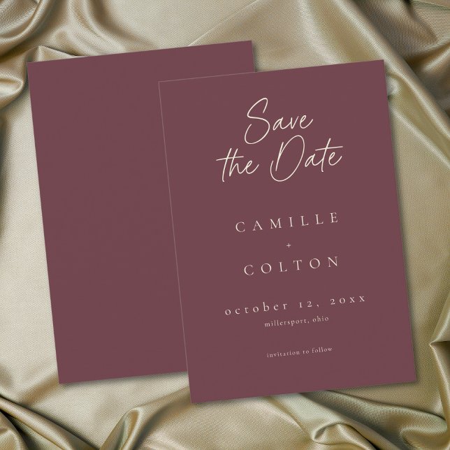Reserve A Data Elegant Burgundy Wine Minimalist Wedding (Elegant Burgundy Wine Minimalist Wedding Save The Date)