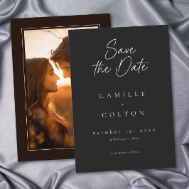 Reserve A Data Elegant Charcoal Black Minimalist Wedding Photo