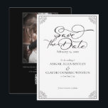 Reserve A Data Elegant Classic Black & White Calligraphy Wedding<br><div class="desc">Featuring elegant script calligraphy text and a modern serif font, this sophisticated black and white design is the perfect Save The Date card for your special day. Easily customize the text and colors to your match your event color aesthetic. Add your personal photo and qr code information also. Matching items...</div>