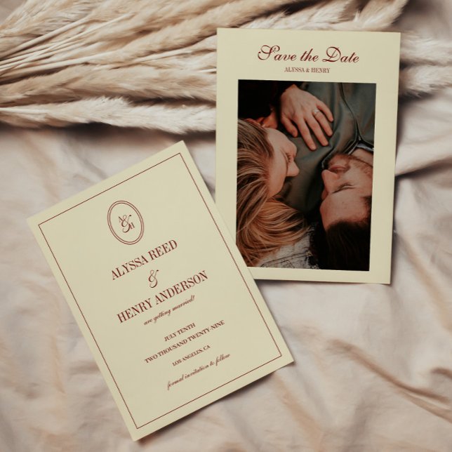 Reserve A Data Elegant Classy Ivory Monogram Script Wedding Photo (Criador carregado)