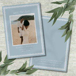 Reserve A Data Elegant Coastal Blue Modern Wedding Photo