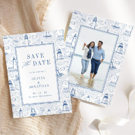 Reserve A Data Elegant Coastal Blue Toile Wedding Photo