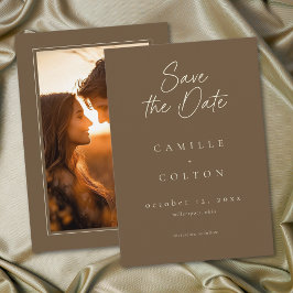 Reserve A Data Elegant Cocoa Brown Minimalist Wedding Photo