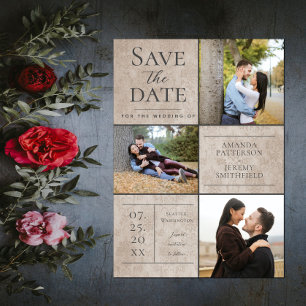 Reserve A Data Elegant Damask Three Photo Collage Bege