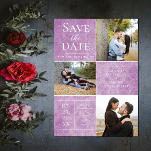 Reserve A Data Elegant Damask Three Photo Collage   Magenta