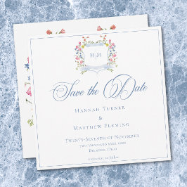 Reserve A Data Elegant Dusty Blue Pastel Wildflower Crest Wedding