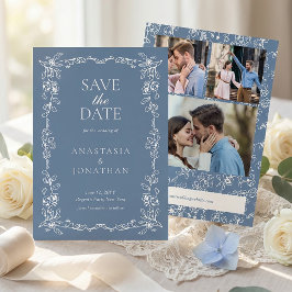 Reserve A Data Elegant Dusty Blue Vintage Photo Wedding