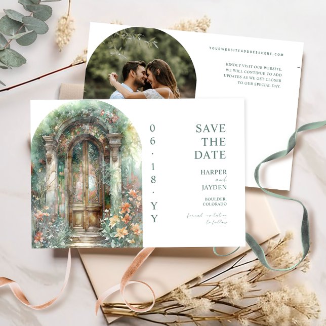 Reserve A Data Elegant Earthy Botanical Garden Photo Wedding (Criador carregado)