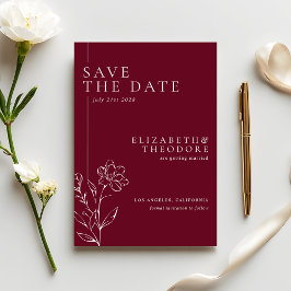 Reserve A Data Elegant Floral Line Art Burgundy Wedding