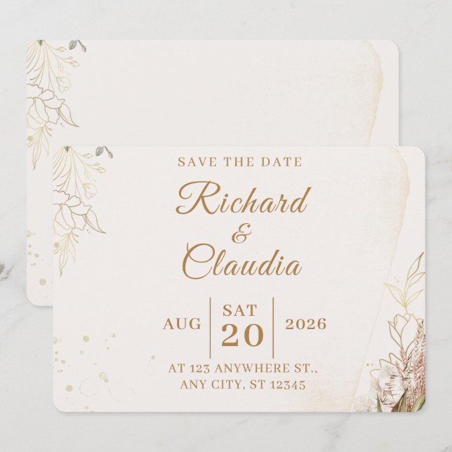Reserve A Data Elegant Floral Save the Date Card (Frente/Verso)