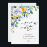 Reserve A Data Elegant floral yellow blue wedding photo<br><div class="desc">Announce your upcoming celebration with this elegant floral yellow and blue watercolor photo save the date card. The design beautifully combines your favorite engagement photo with delicate watercolor flowers, graceful blue floral accents, and cheerful yellow blossoms inspired by the beauty of a blooming botanical garden. Dusty blue and gold tones...</div>