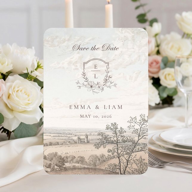 Reserve A Data Elegant French Country Toile Monogram Wedding (Criador carregado)