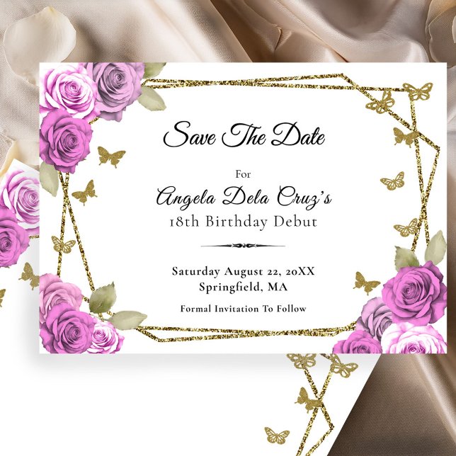 Reserve A Data Elegant Gold and Pink Roses 18th Birthday Debut (Criador carregado)