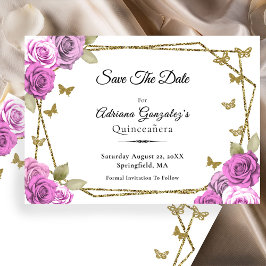 Reserve A Data Elegant Gold and Pink Roses Quinceanera