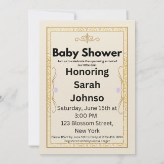 Reserve A Data Elegant Gold Baby Shower Invitation Template