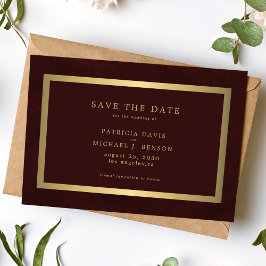Reserve A Data Elegant gold burgundy simple typography wedding