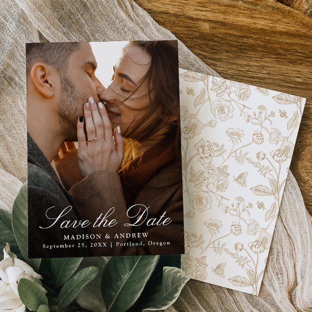 Reserve A Data Elegant Gold Chinoiserie Photo Wedding (Criador carregado)