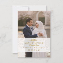 Reserve A Data Elegant Gold Photo Save the Date Islamic Wedding 